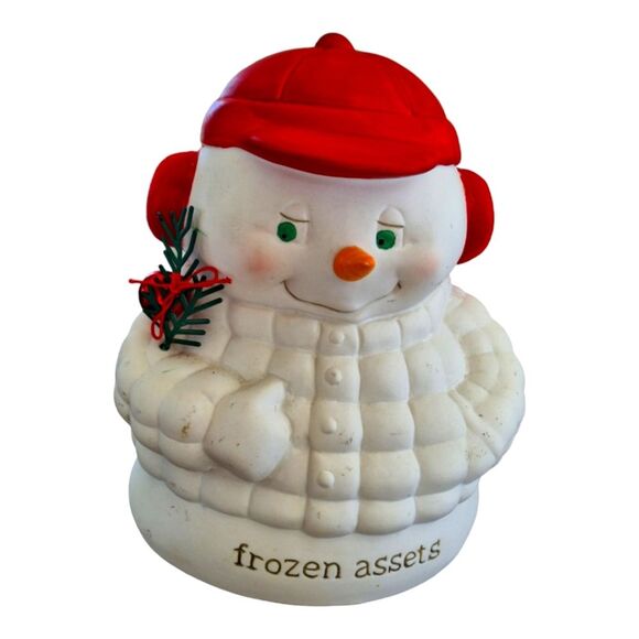 Dept 56 Bank Snowpinion Frozen Assets Porcelain Christmas Snowman Retired - Picture 2 of 13